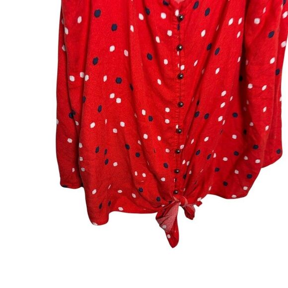 Urban Romantics Tank Top Women's Medium Red Polka Dot Button Up Tie Casual - Picture 5 of 8